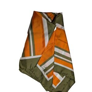 Ponte Tresa Scarf Olive Green Orange White Geometric Striped Lightweight Chic